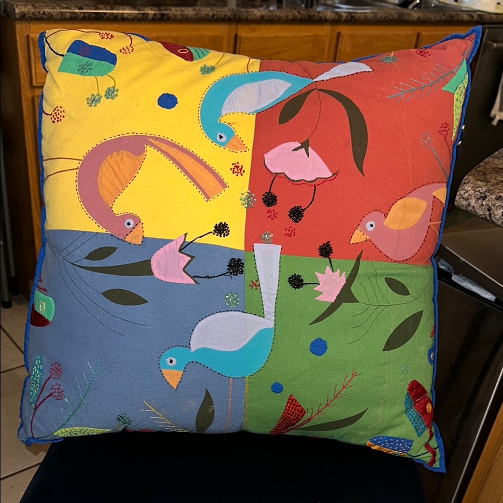 Patchwork Bird Embroidered Cushion - Picture 5 of 6
